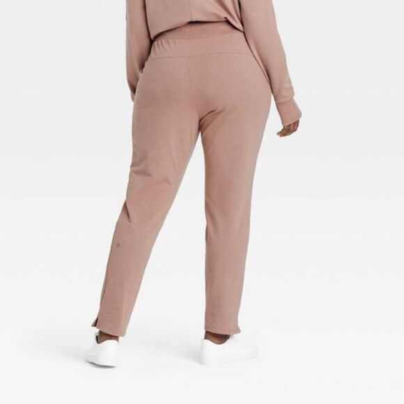 All in Motion Women's High-Rise French Terry Butter Wash Tapered Pants Taupe - Picture 5 of 7